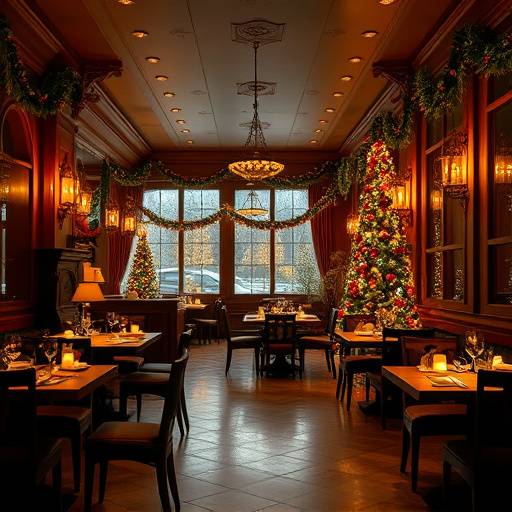 A beautifully decorated restaurant for a holiday event