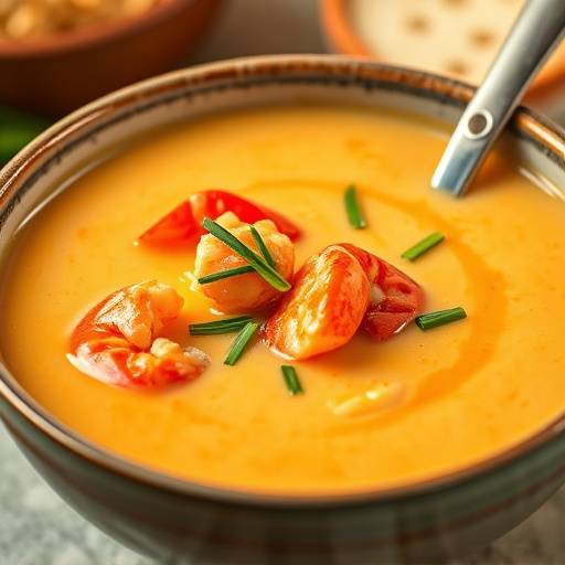 Creamy Lobster Bisque garnished with fresh chives