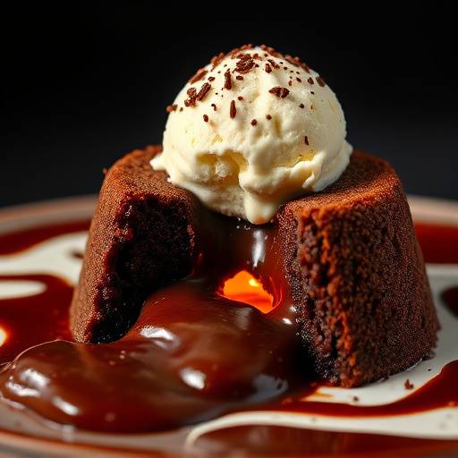 Decadent Chocolate Lava Cake with a molten chocolate center and vanilla ice cream