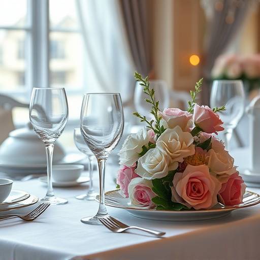 Exquisite table setting with fine china, crystal glassware, and fresh flowers